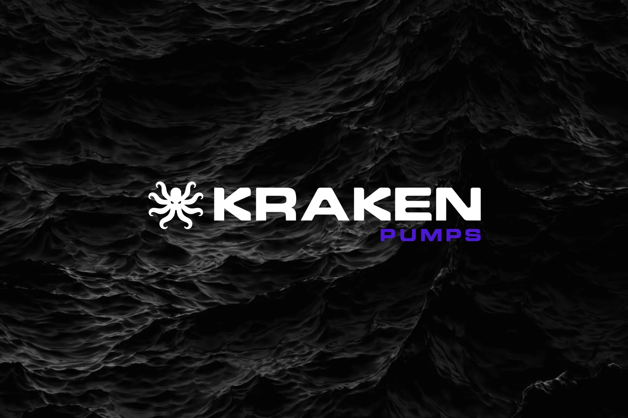 Logotipo de Kraken Pumps en blanco sobre una textura de roca negra
