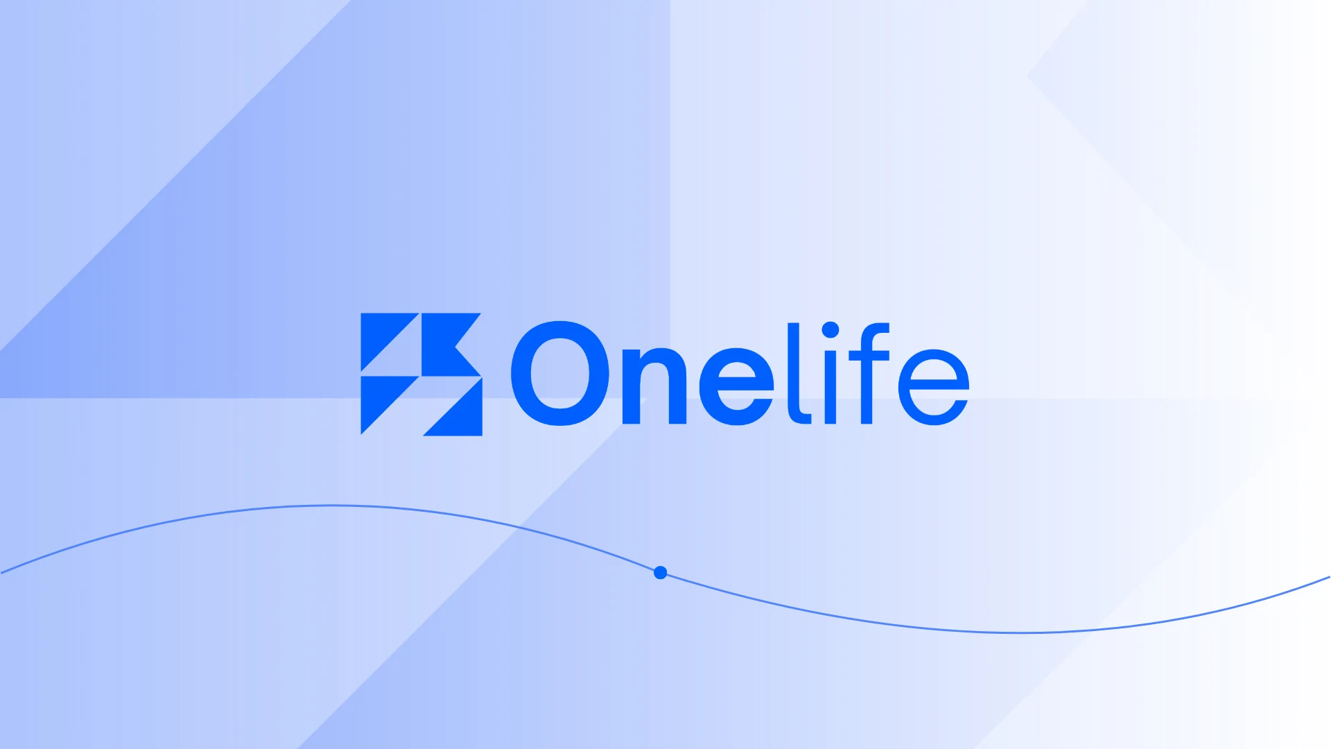 Logotipo de Onelife en azul sobre un fondo celeste con el trazo de línea de la marca
