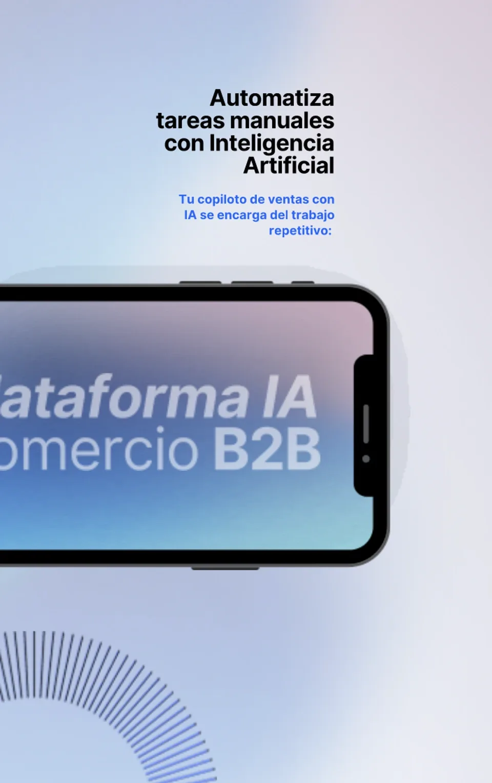 Publicación para redes sobre automatizar tareas con inteligencia artificial, con un teléfono mostrando la plataforma