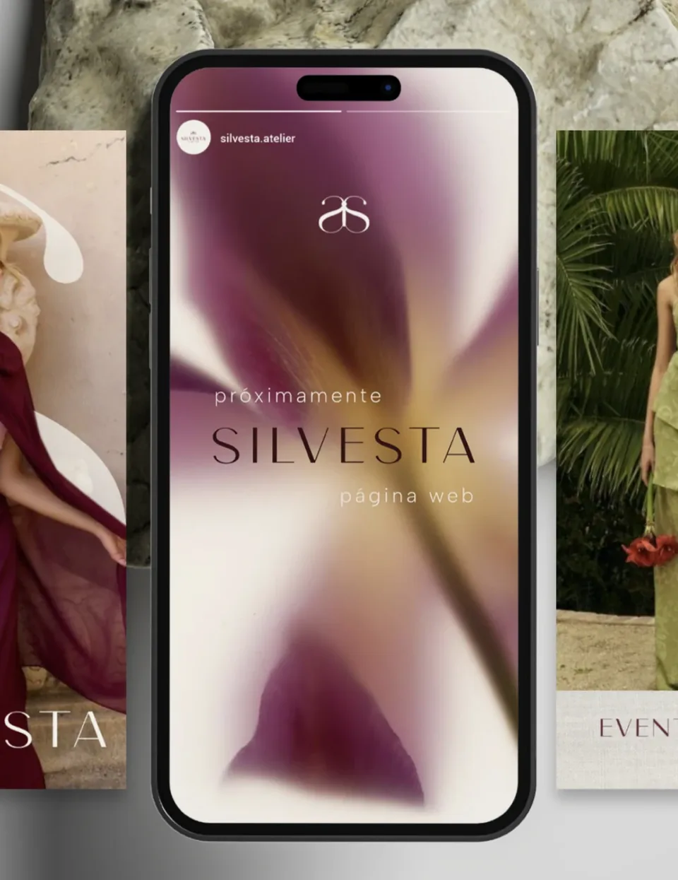 Anuncio de la próxima página web de Silvesta en una historia de Instagram, vista en un teléfono